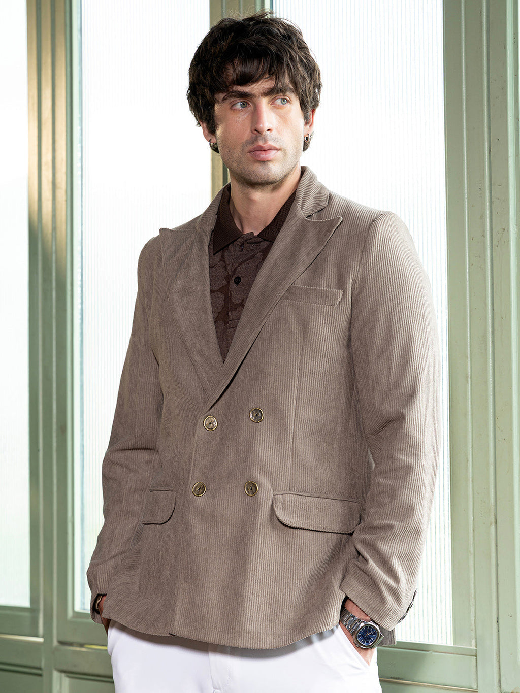 Double-Breasted Corduroy Blazer