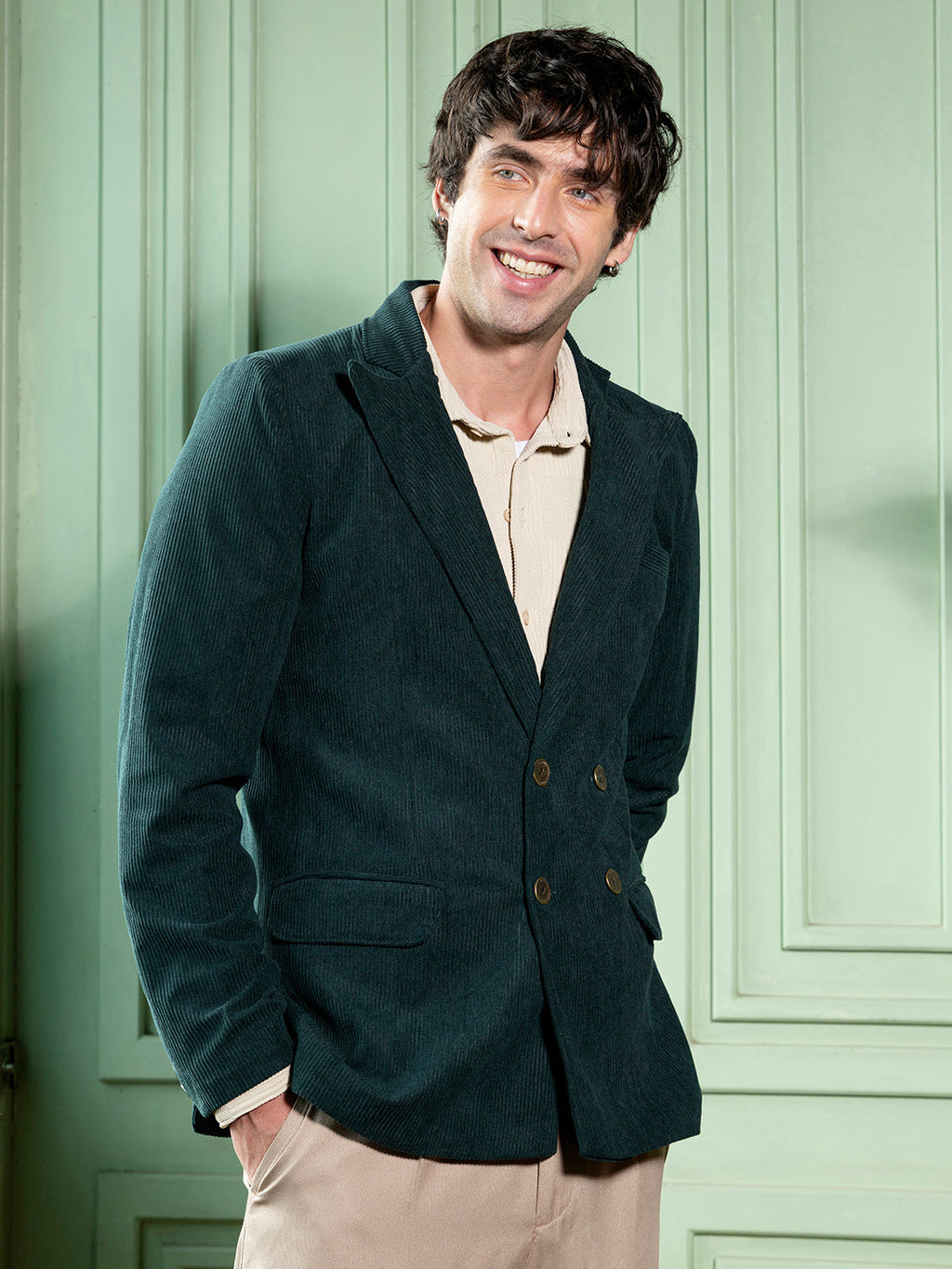 Double-Breasted Corduroy Blazer