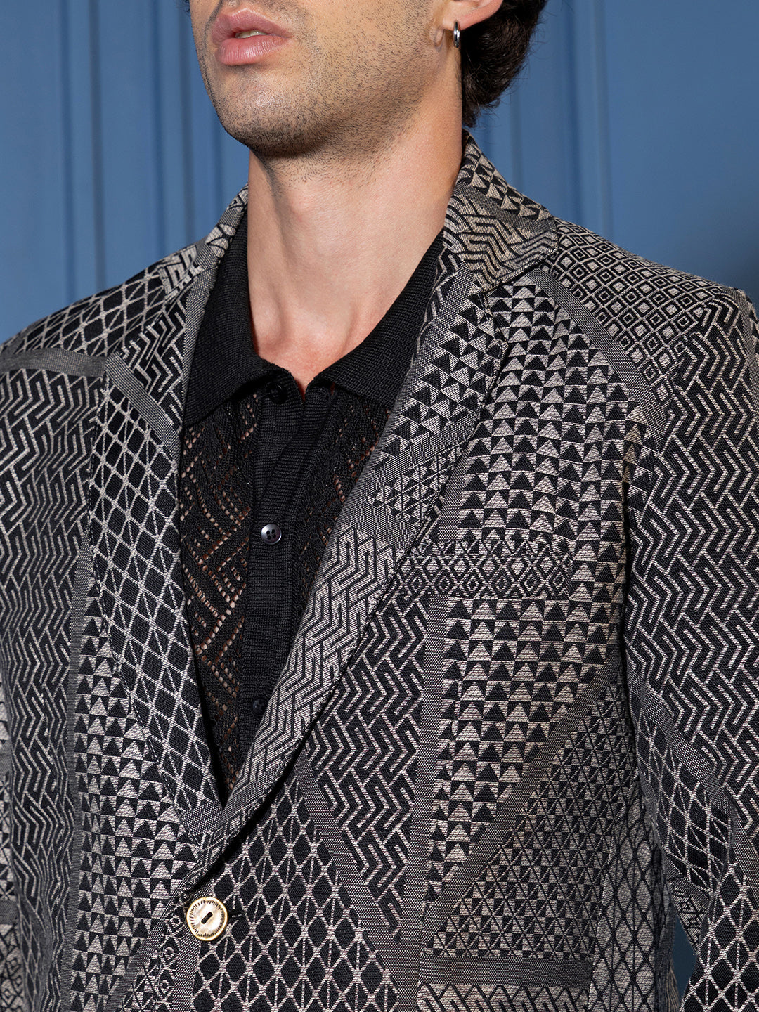 Tailored Geometric-Block Jacquard Blazer