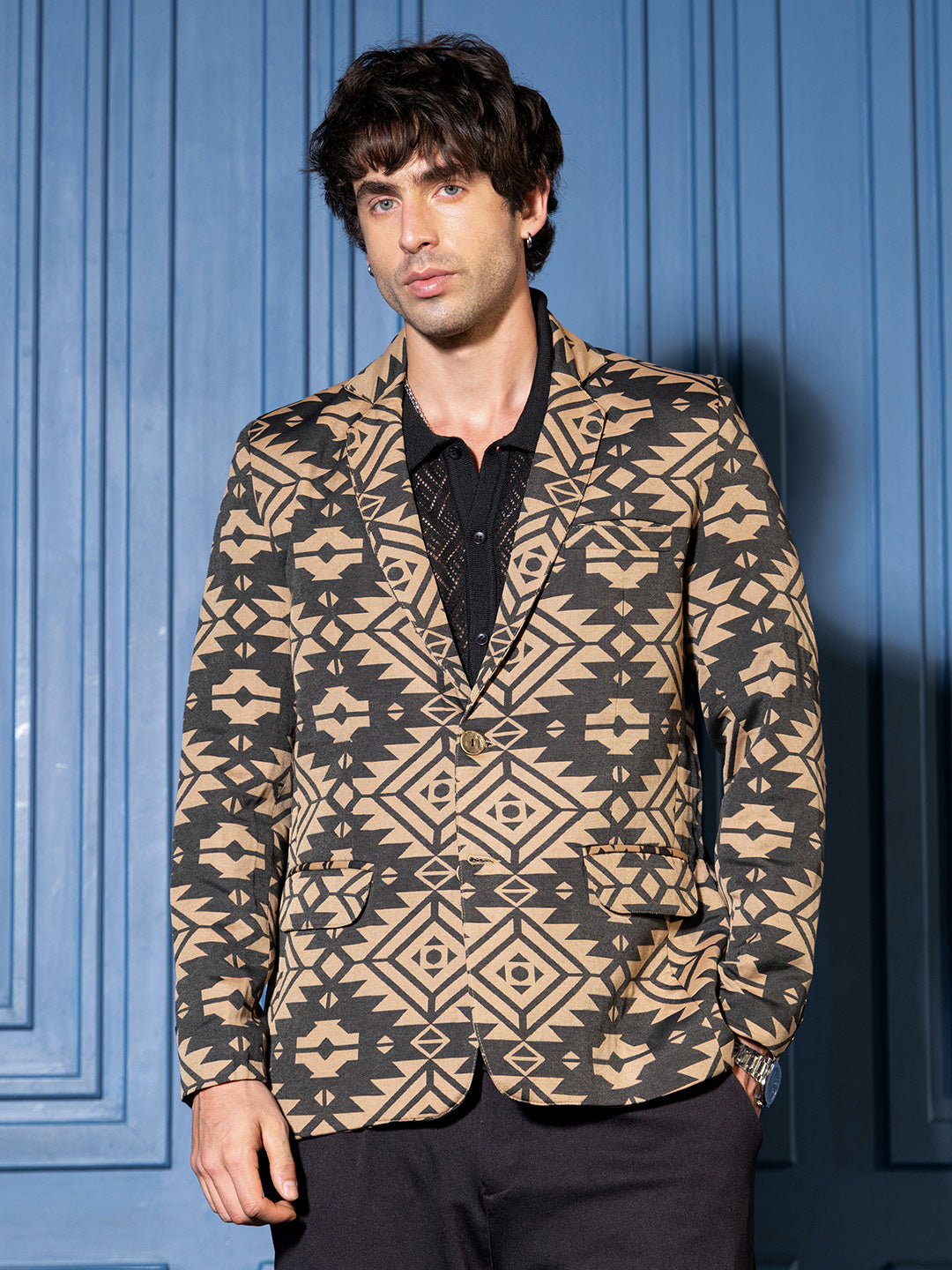Tailored Aztec-Block Jacquard Blazer
