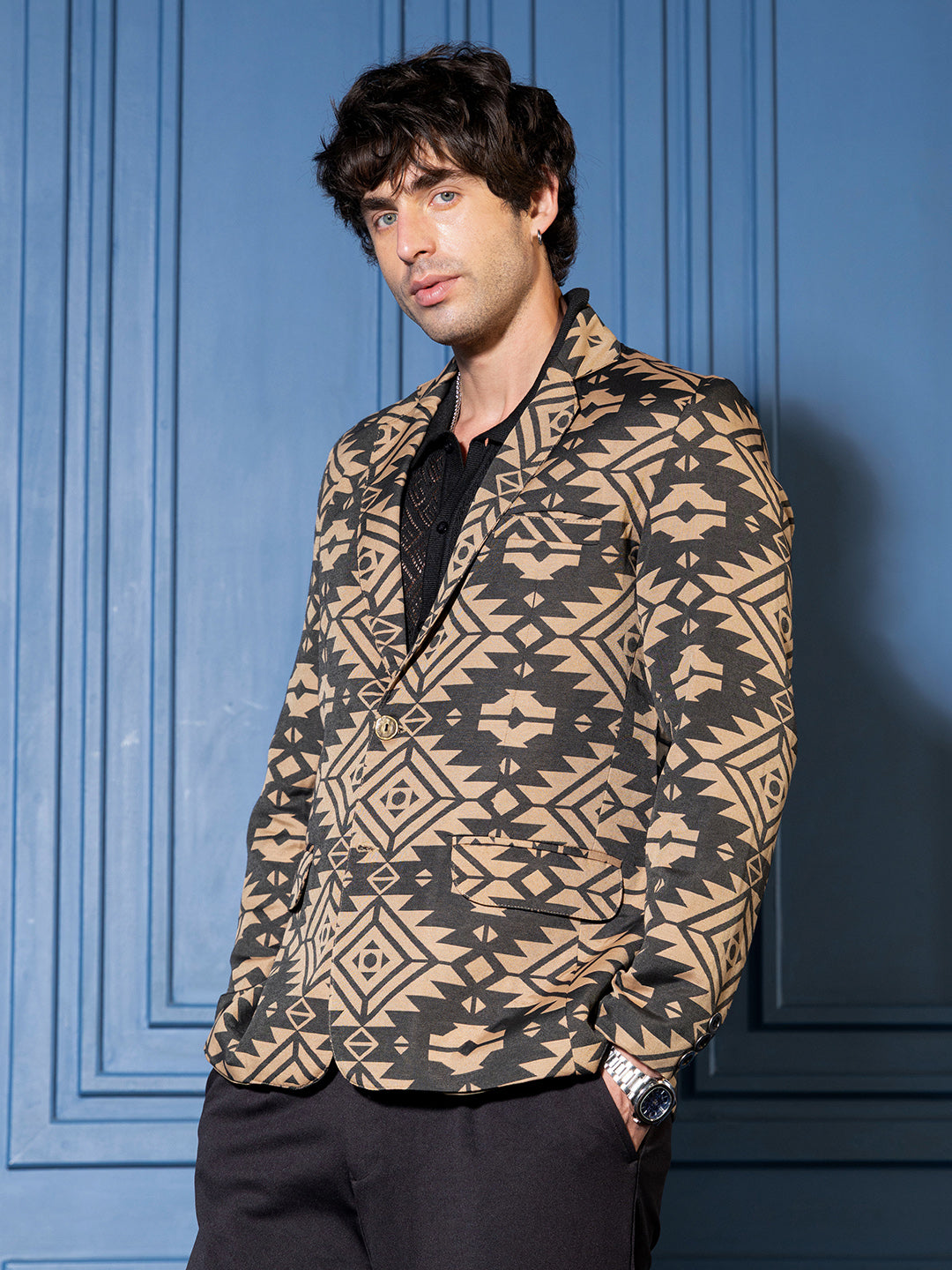 Tailored Aztec-Block Jacquard Blazer