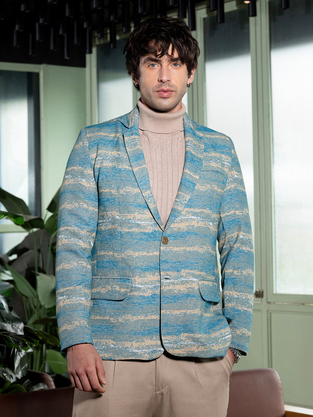 Tailored Gradient-Strokes Jacquard Blazer