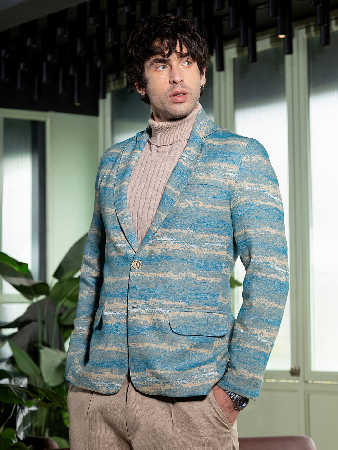 Tailored Gradient-Strokes Jacquard Blazer