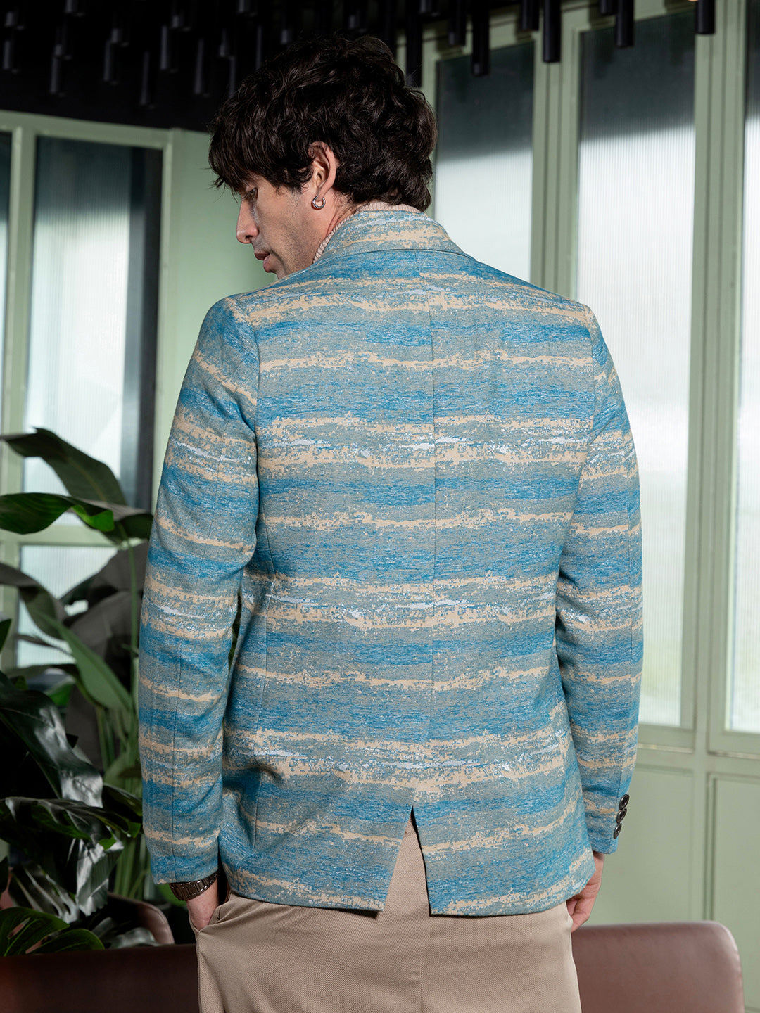 Tailored Gradient-Strokes Jacquard Blazer