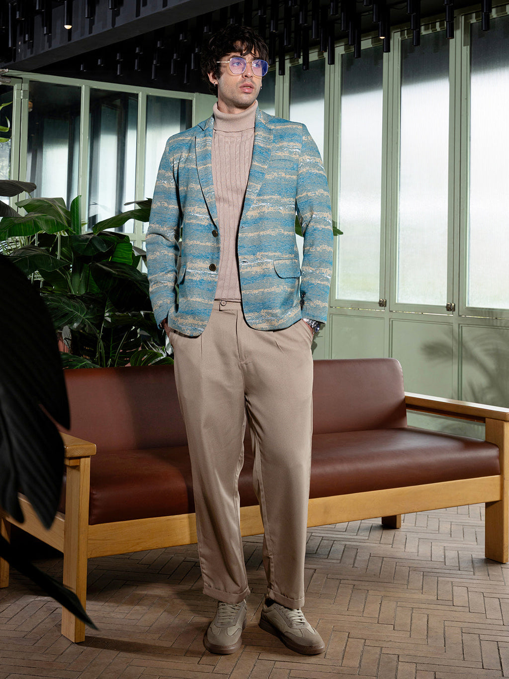 Tailored Gradient-Strokes Jacquard Blazer