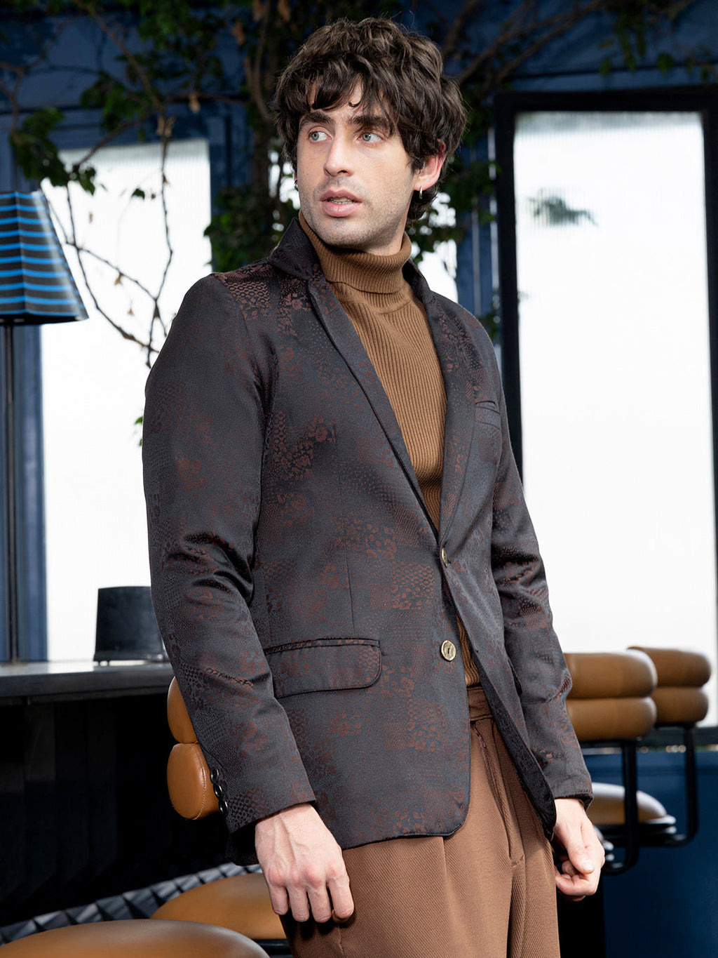 Tailored Flora-Block Jacquard Blazer