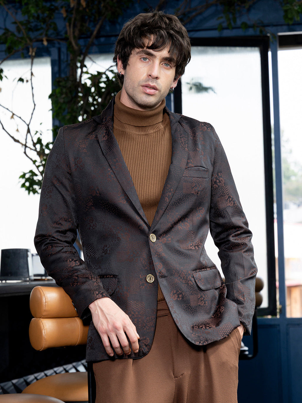 Tailored Flora-Block Jacquard Blazer