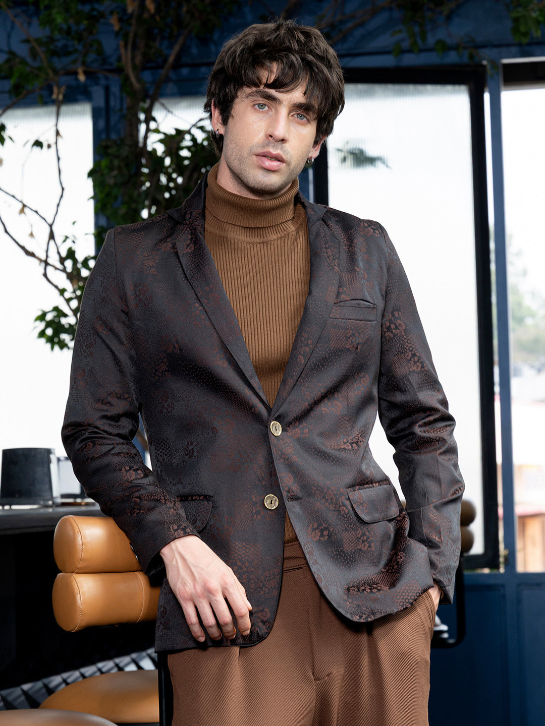 Tailored Flora-Block Jacquard Blazer