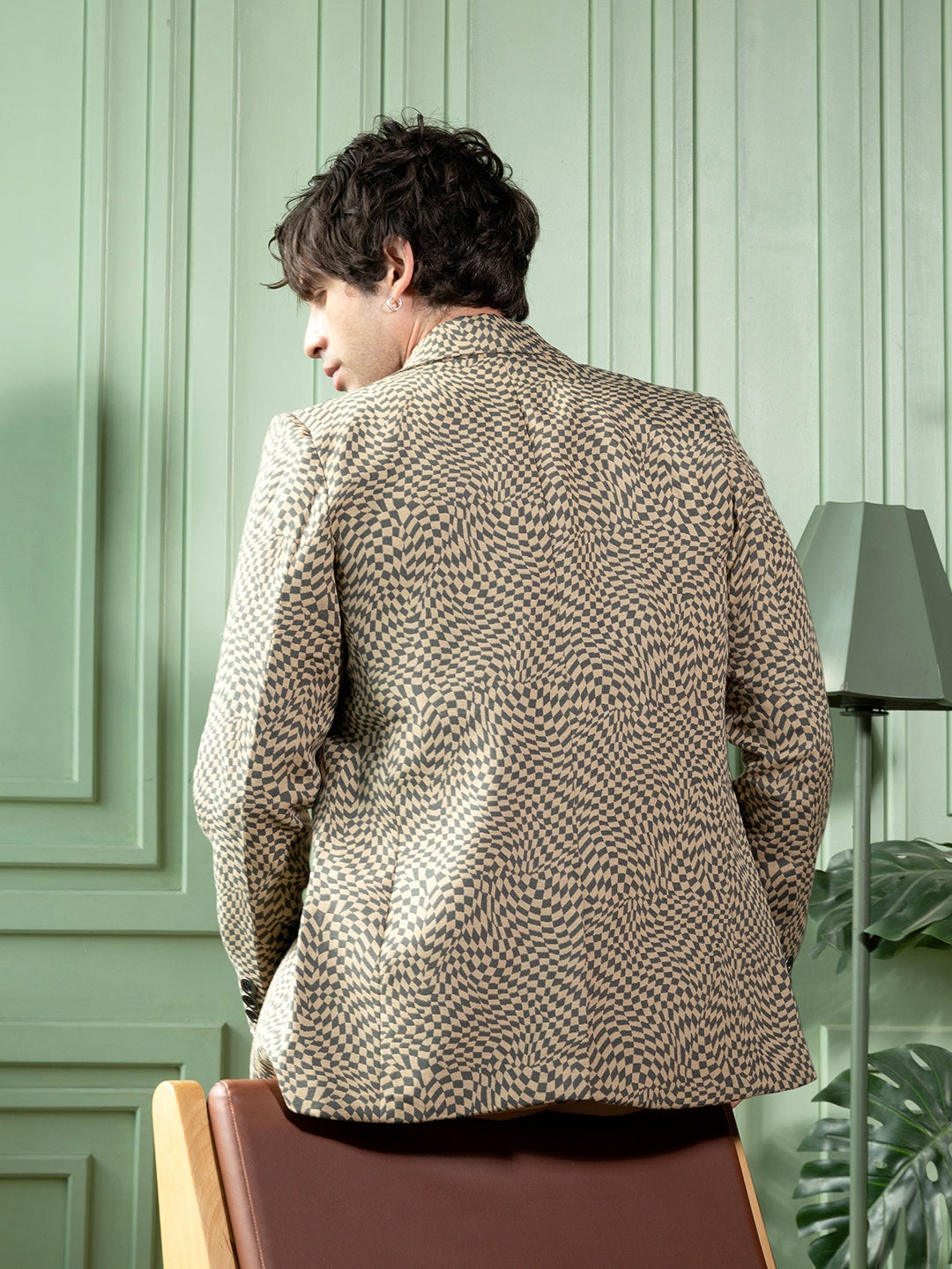 Tailored Curved-Check Jacquard Blazer