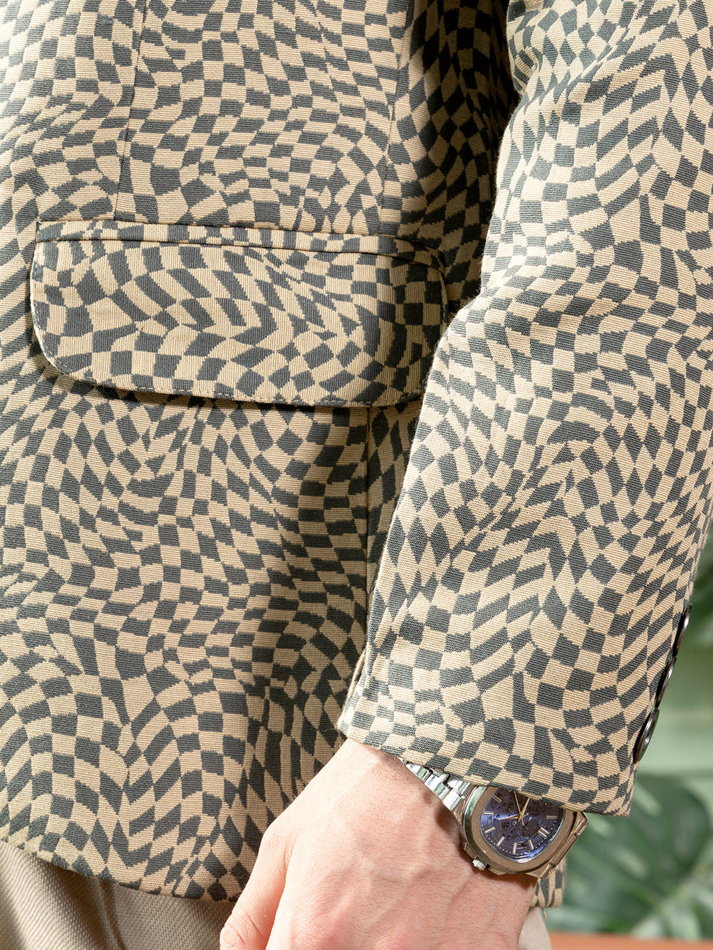 Tailored Curved-Check Jacquard Blazer