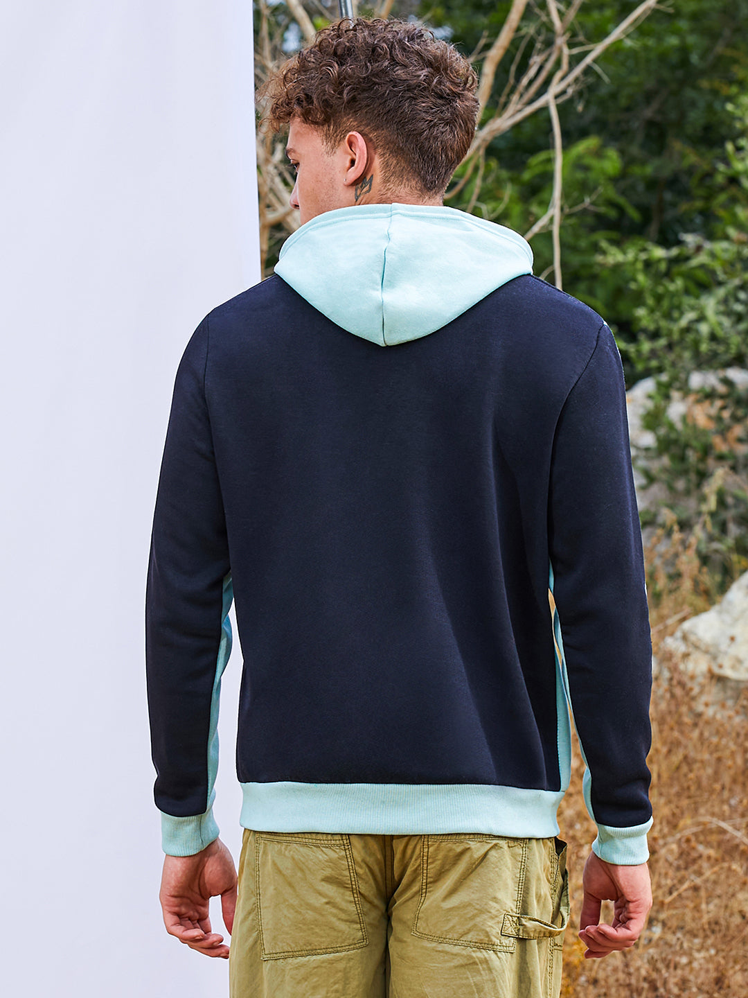 Pullover Hoodie With Contrast Back