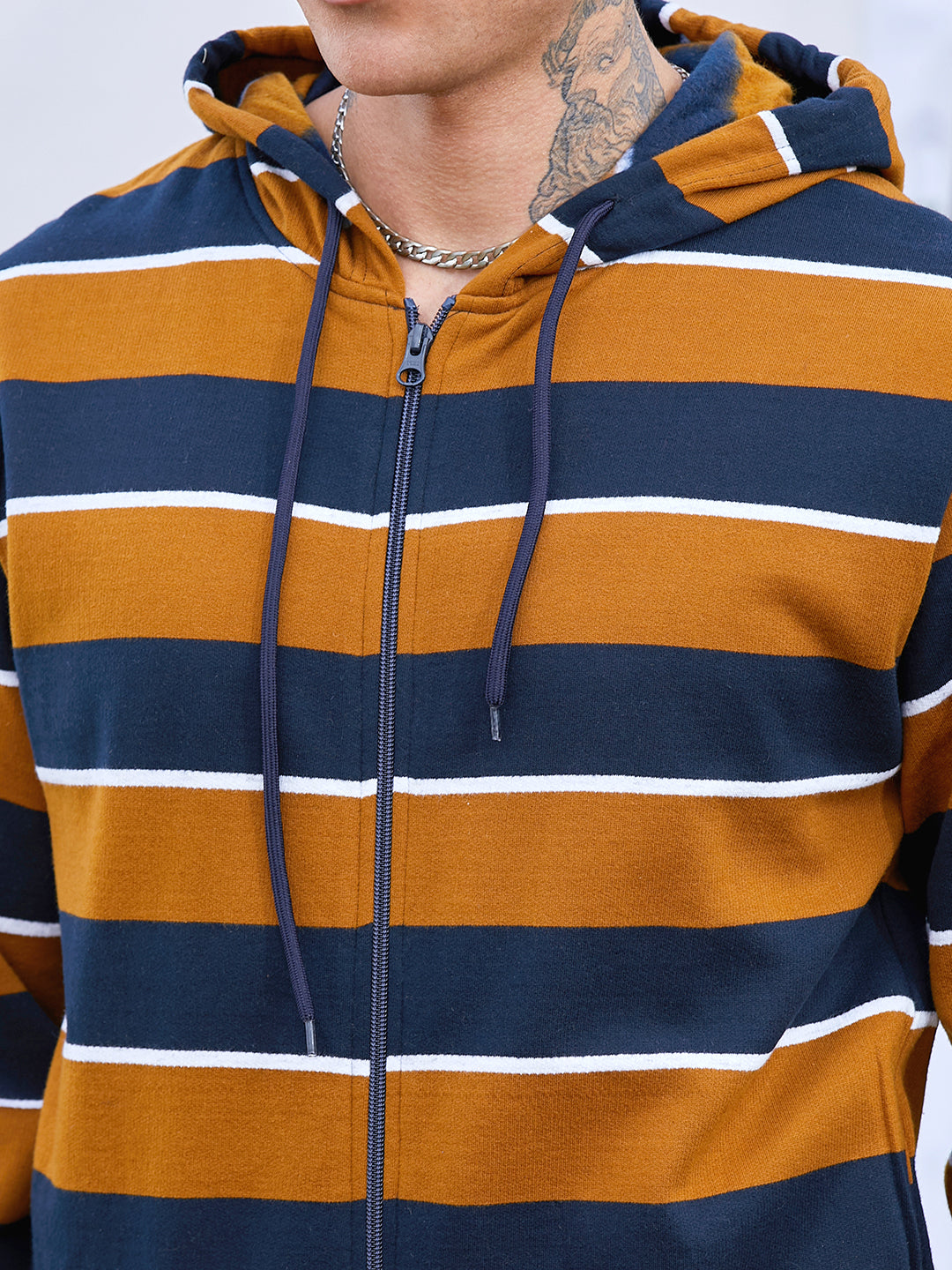 Men's Horizontal Striped Zip-Front Hoodie