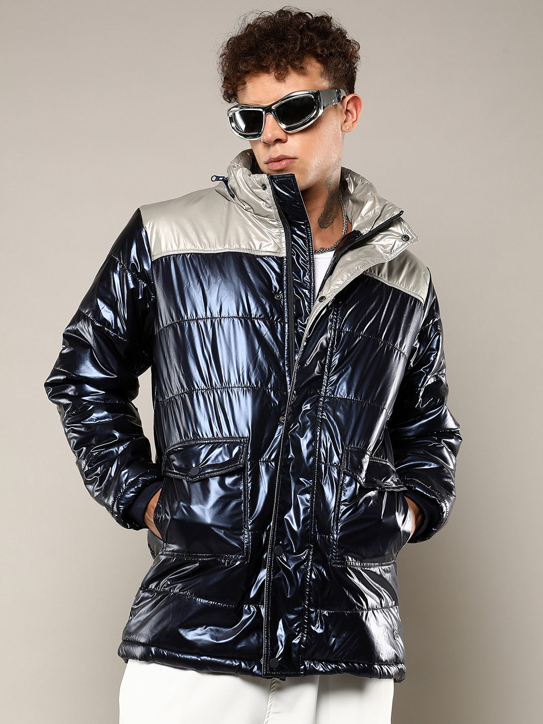 Zip-Front Puffer Jacket With Fur Detail