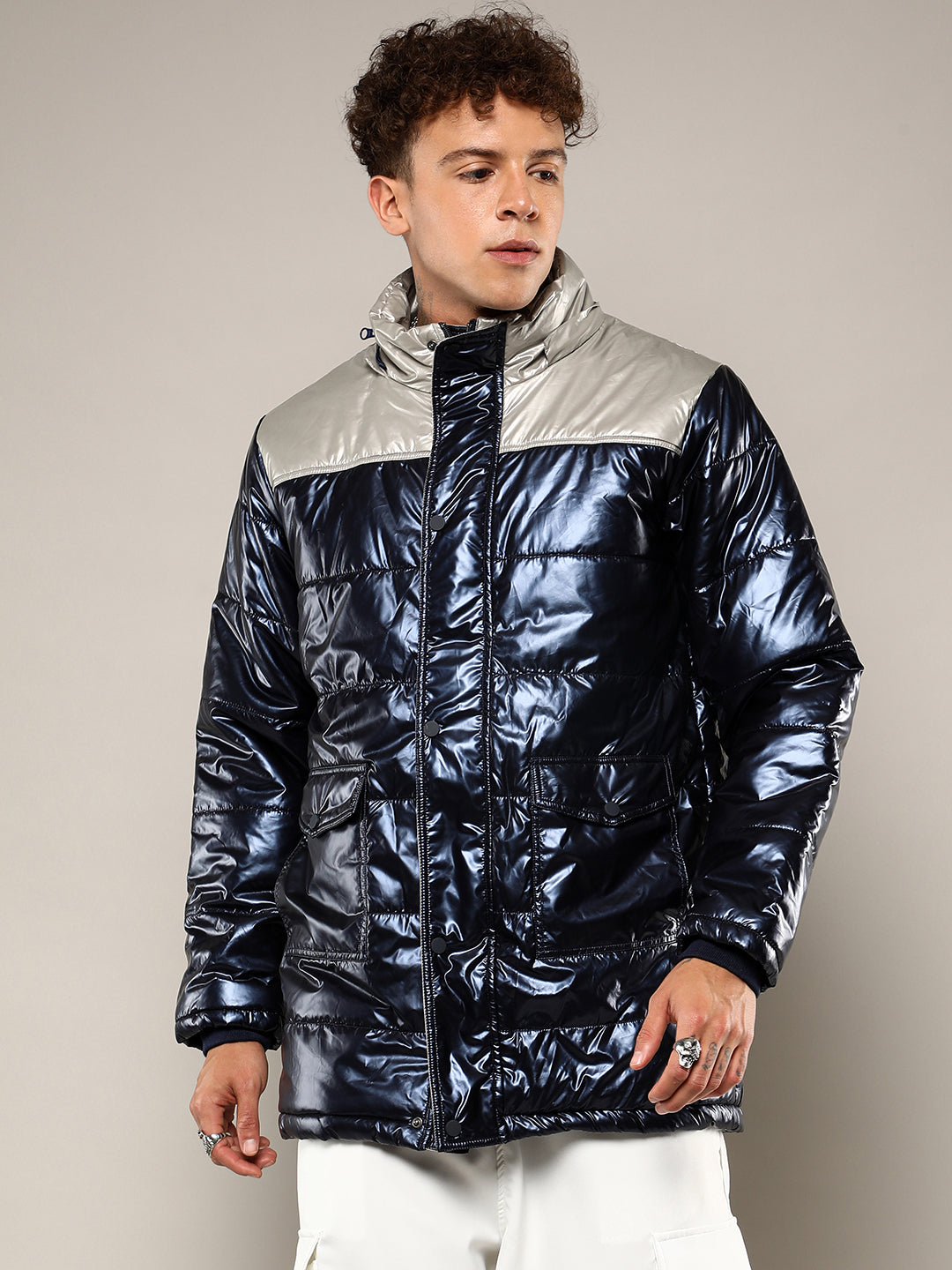 Zip-Front Puffer Jacket With Fur Detail