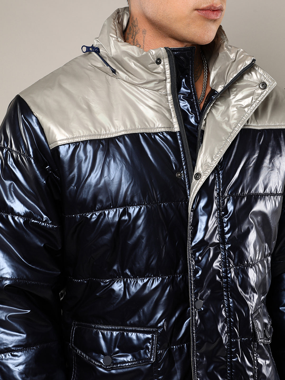 Zip-Front Puffer Jacket With Fur Detail