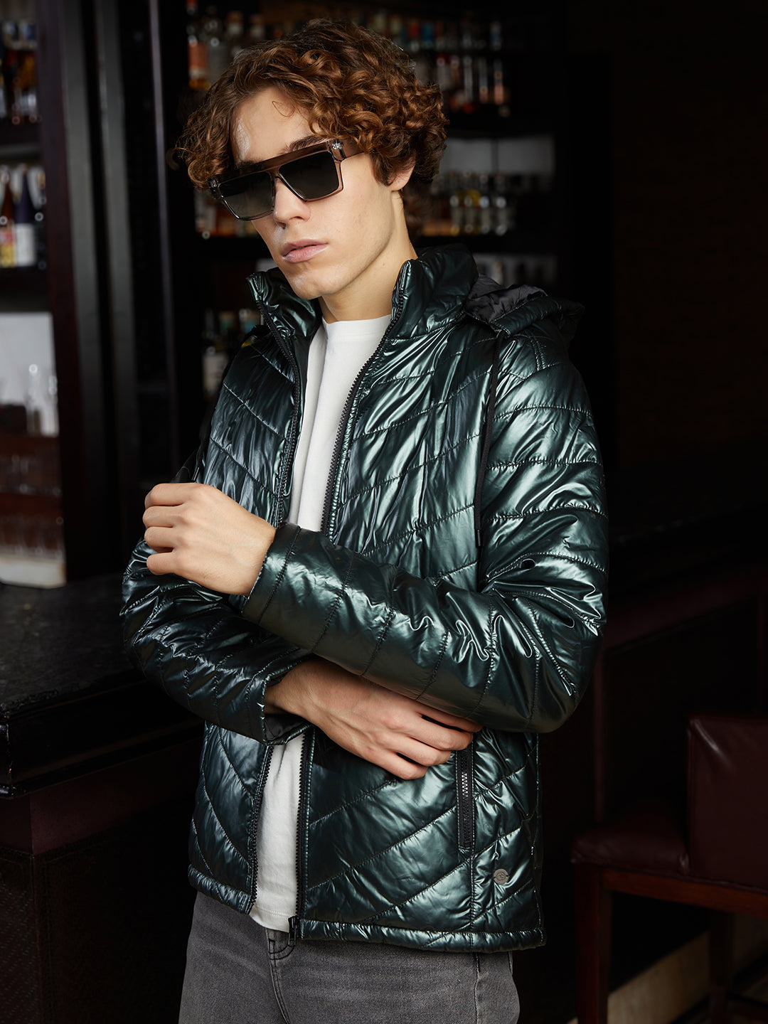 Metallic Zip-Front Quilted Jacket