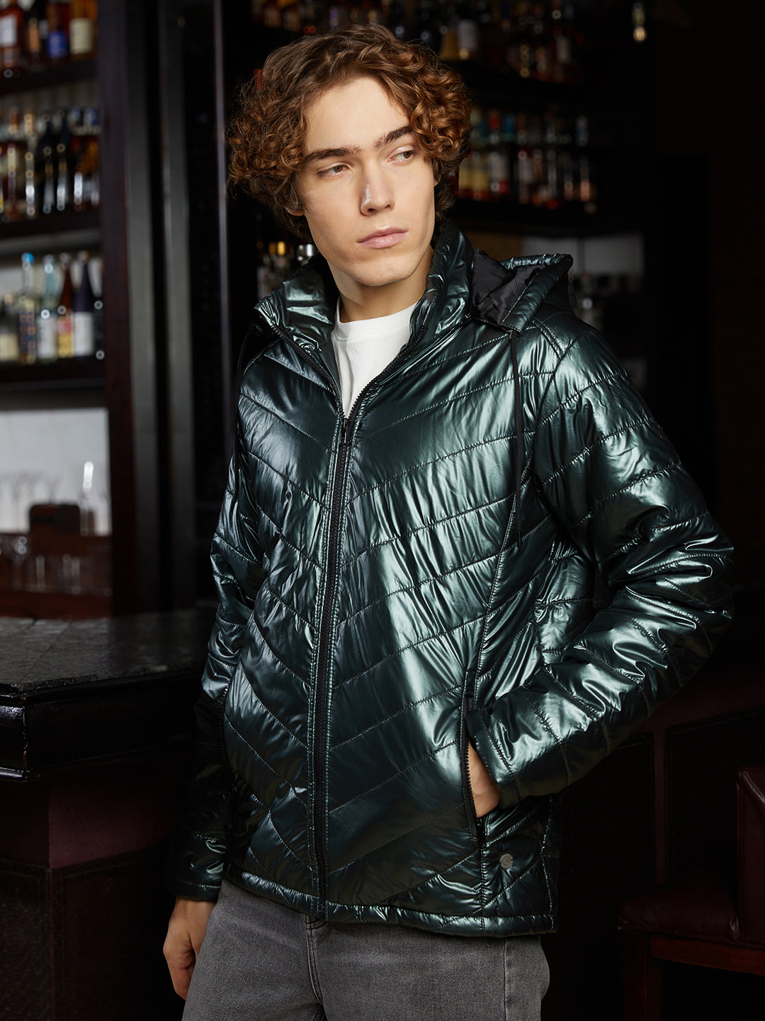 Metallic Zip-Front Quilted Jacket