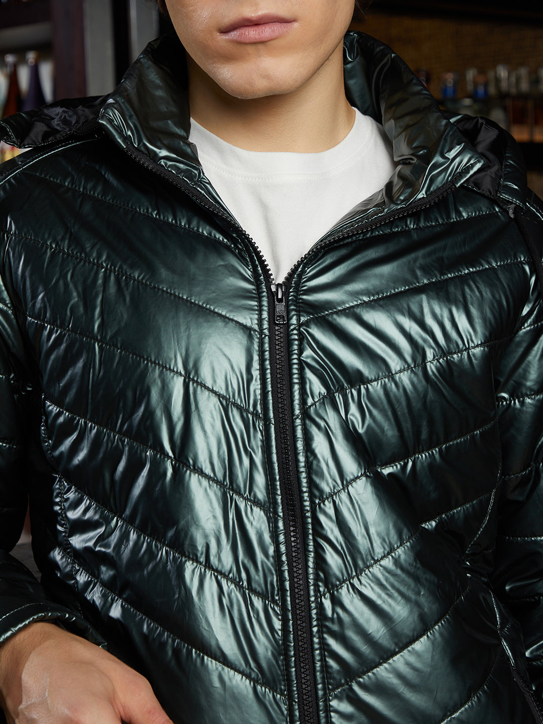 Metallic Zip-Front Quilted Jacket