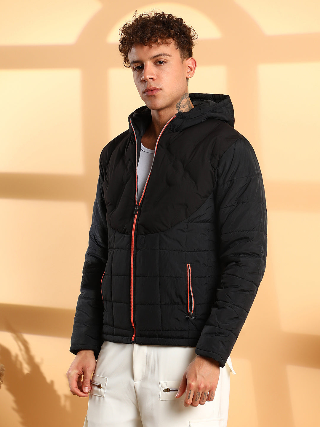 Puffer Jacket With Contrast Zipper