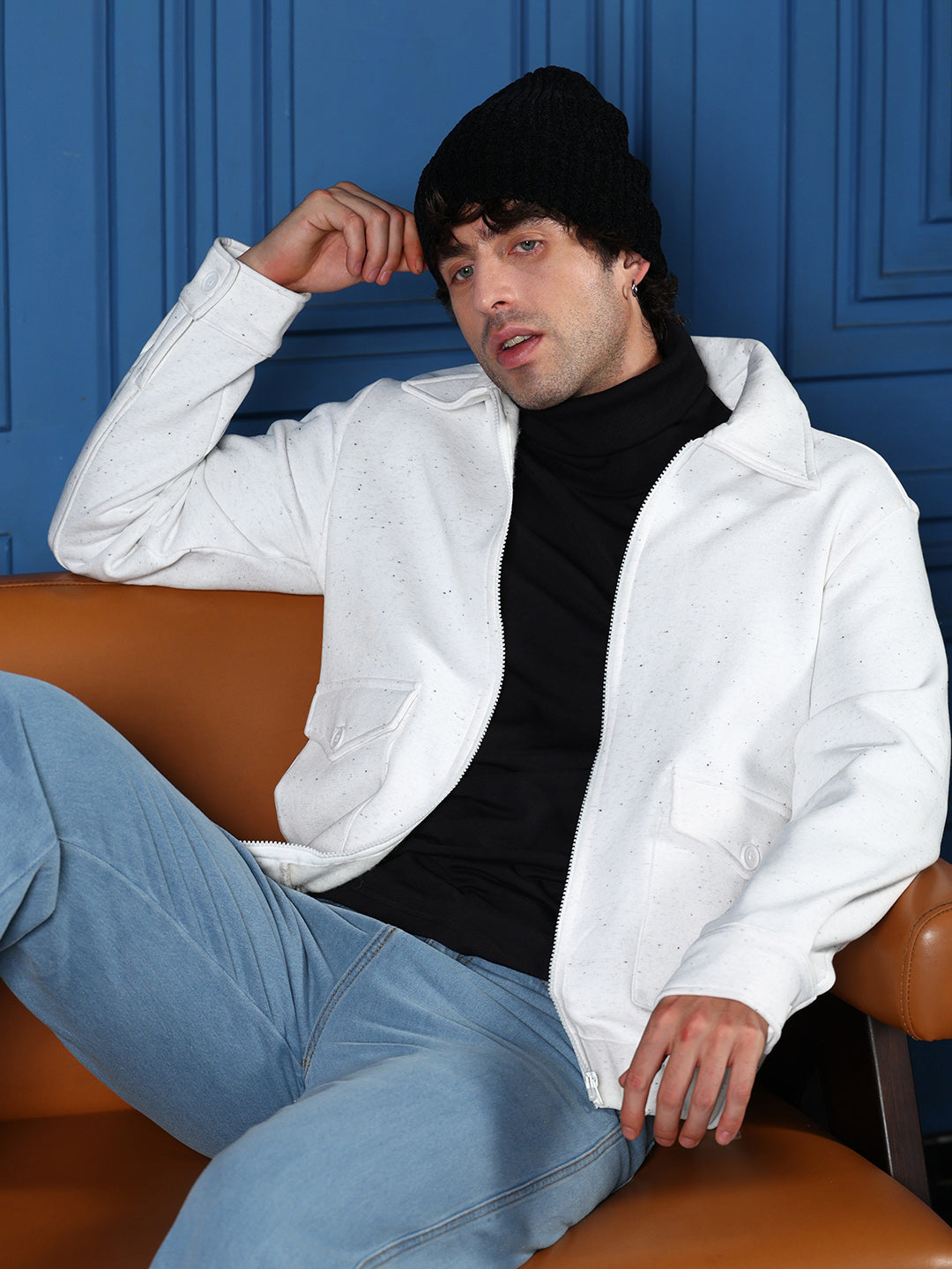 ジャケット・アウター FIFTEEN LOVE ~NKzip white~ (U:nity size) ₹1,799 | Campus Sutra Men's Cream White Zip-Front Knit Jacket
