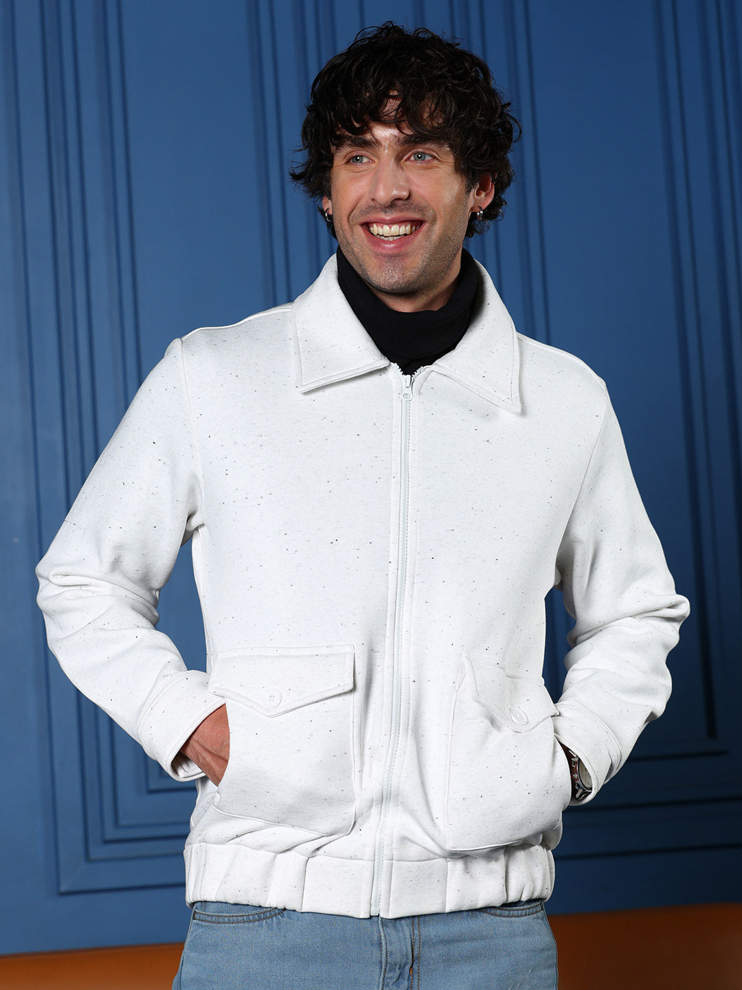 ジャケット・アウター FIFTEEN LOVE ~NKzip white~ (U:nity size) ₹1,799 | Campus Sutra Men's Cream White Zip-Front Knit Jacket