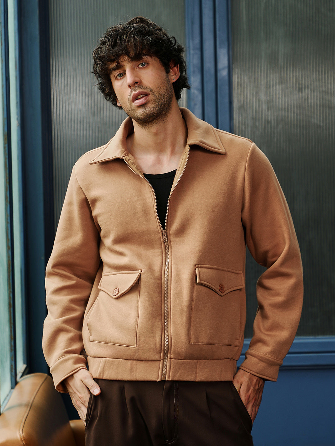 ₹1,499 | Campus Sutra Men's Rust Orange Zip-Front Knit Jacket