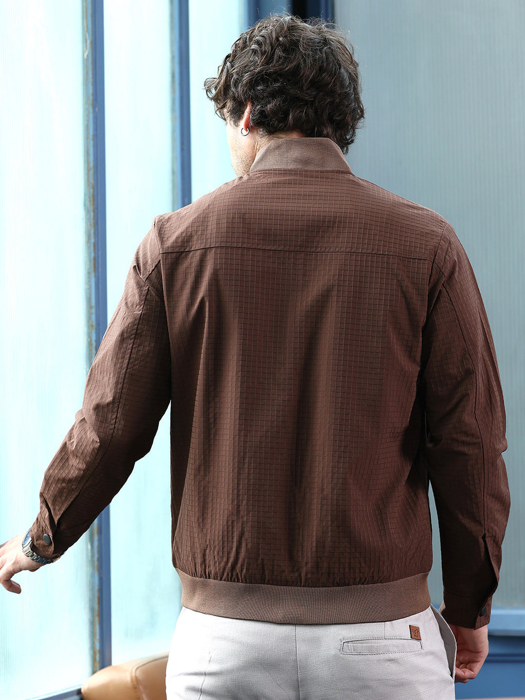 Zip-Front Waffle Bomber Jacket