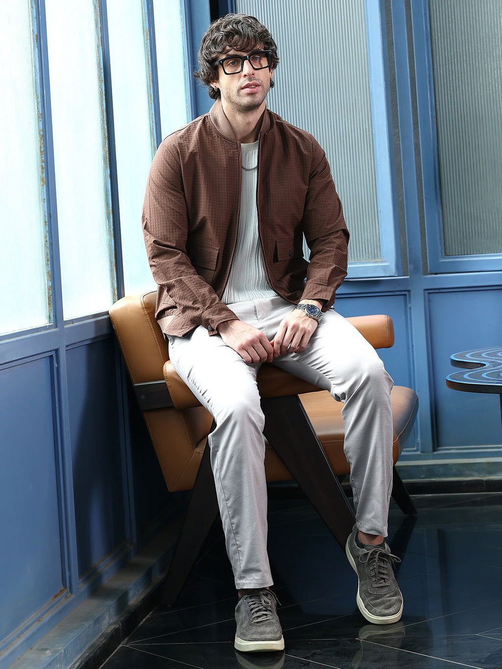 Zip-Front Waffle Bomber Jacket