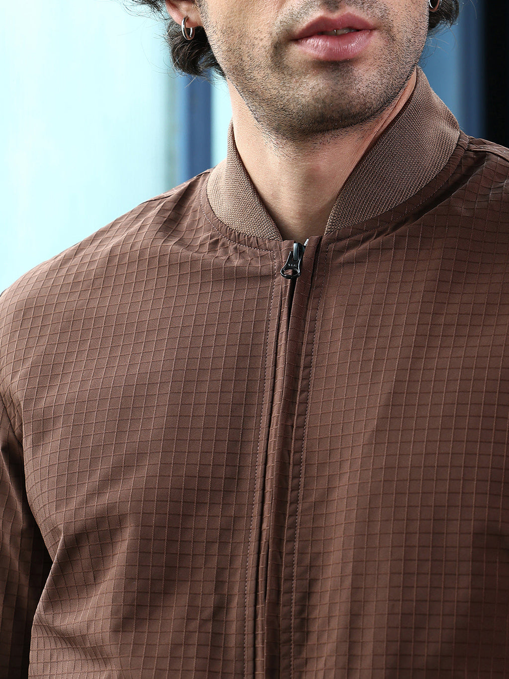 Zip-Front Waffle Bomber Jacket