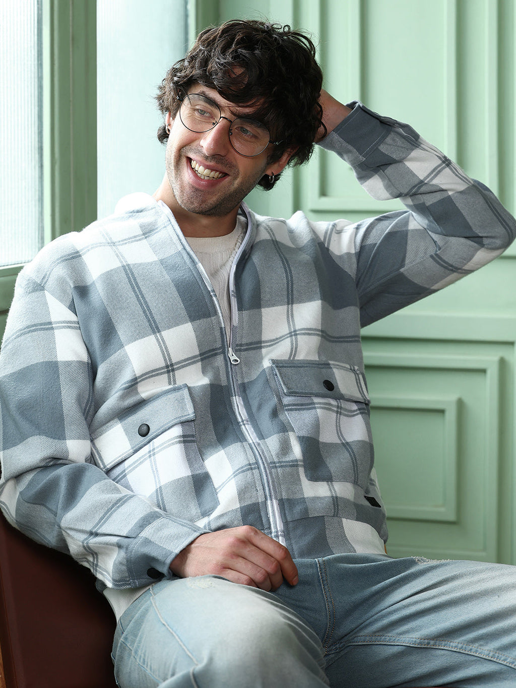 Zip-Front Tartan Bomber Jacket