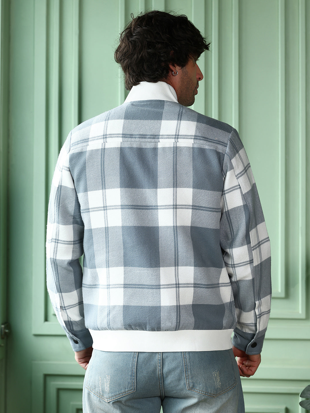 Zip-Front Tartan Bomber Jacket