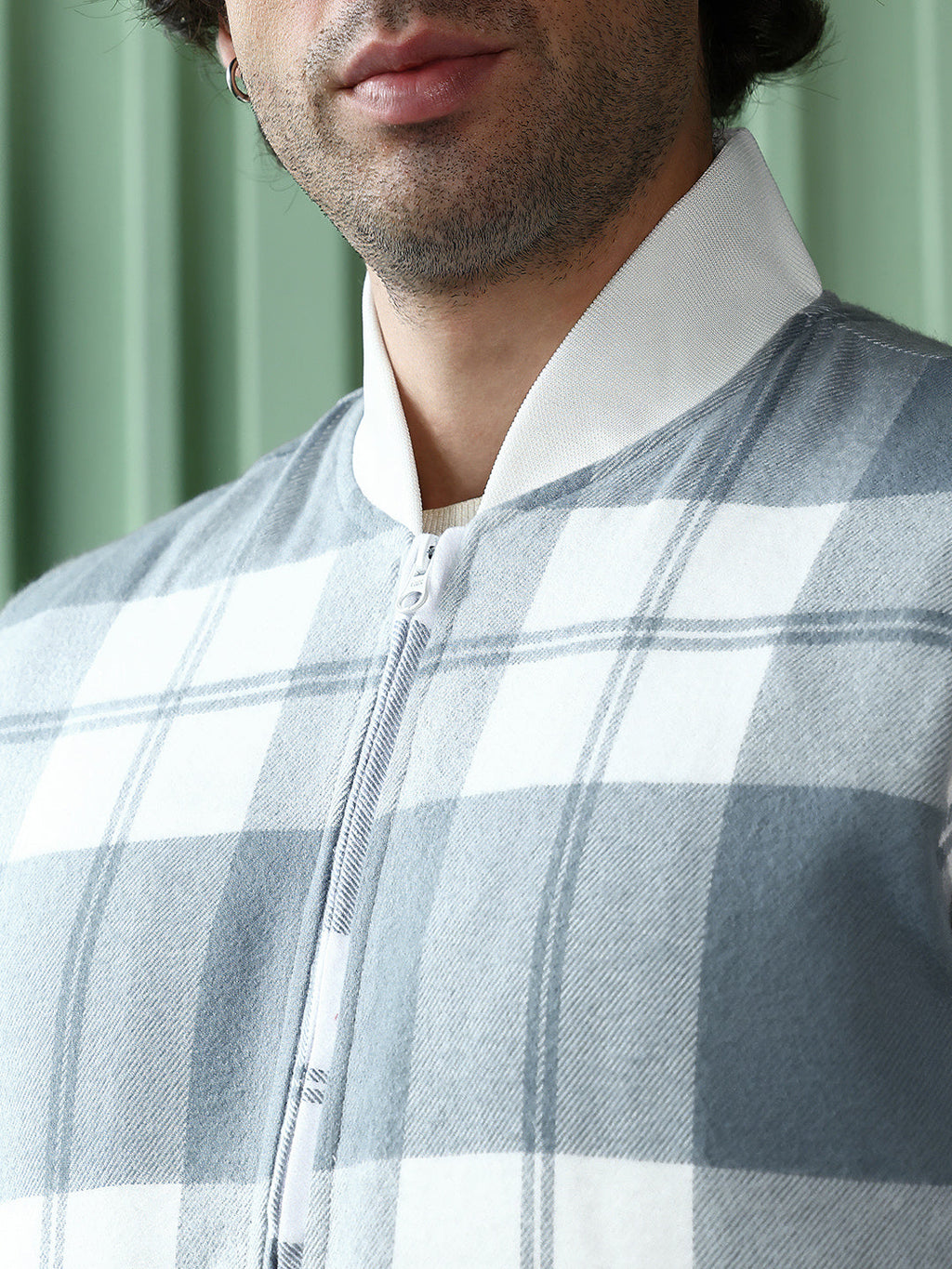 Zip-Front Tartan Bomber Jacket