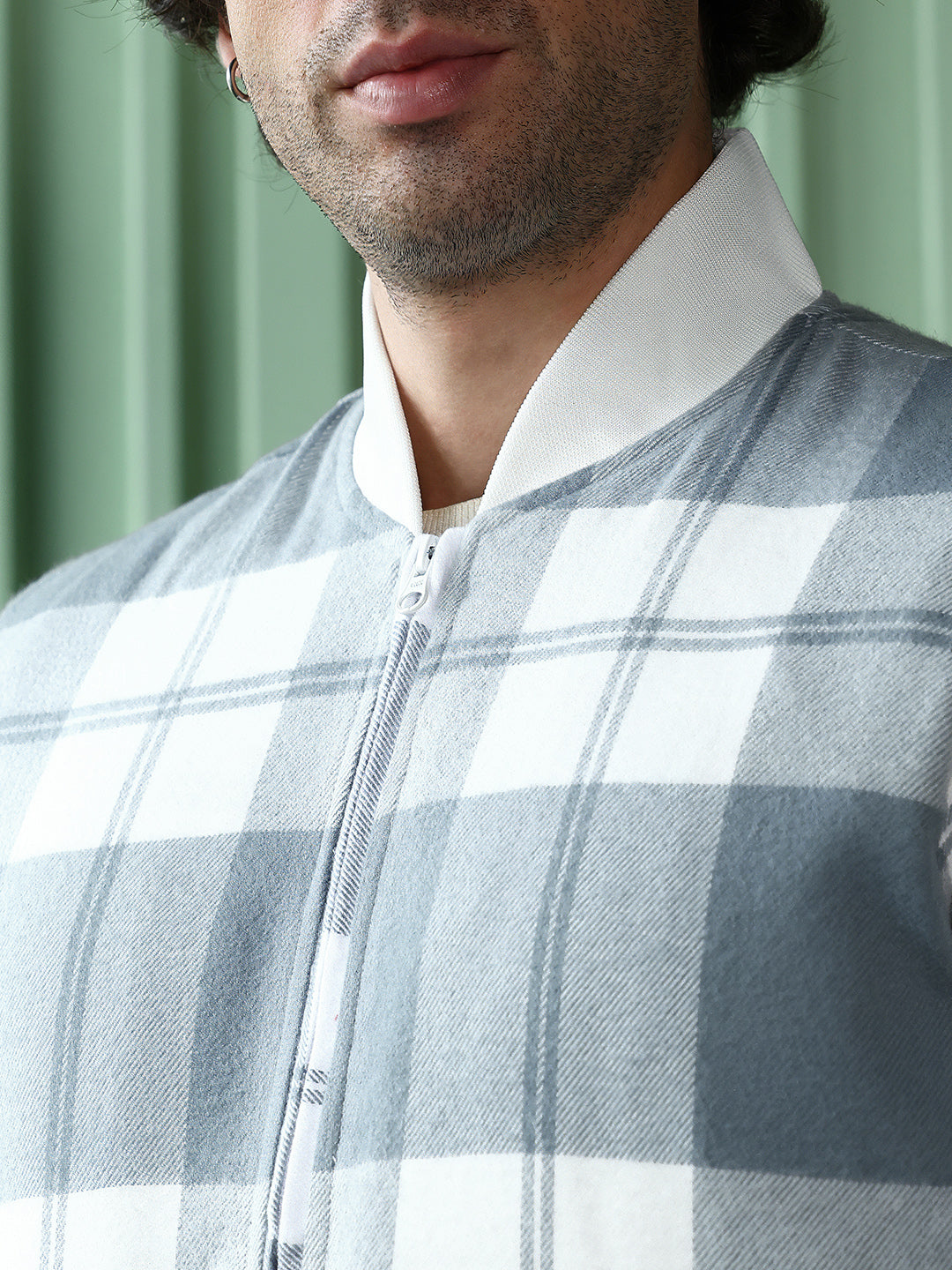 Zip-Front Tartan Bomber Jacket