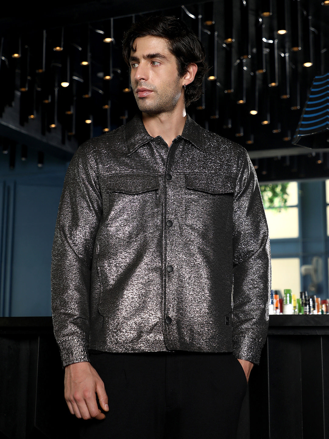 Gleam Utility-Jacquard Bomber Jacket