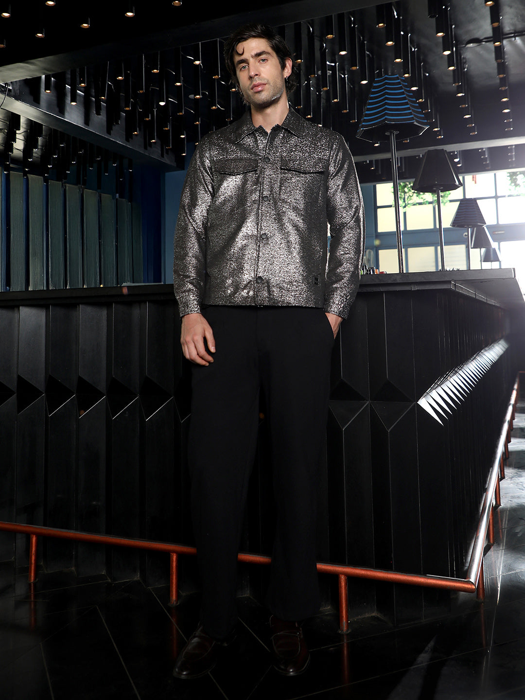 Gleam Utility-Jacquard Bomber Jacket