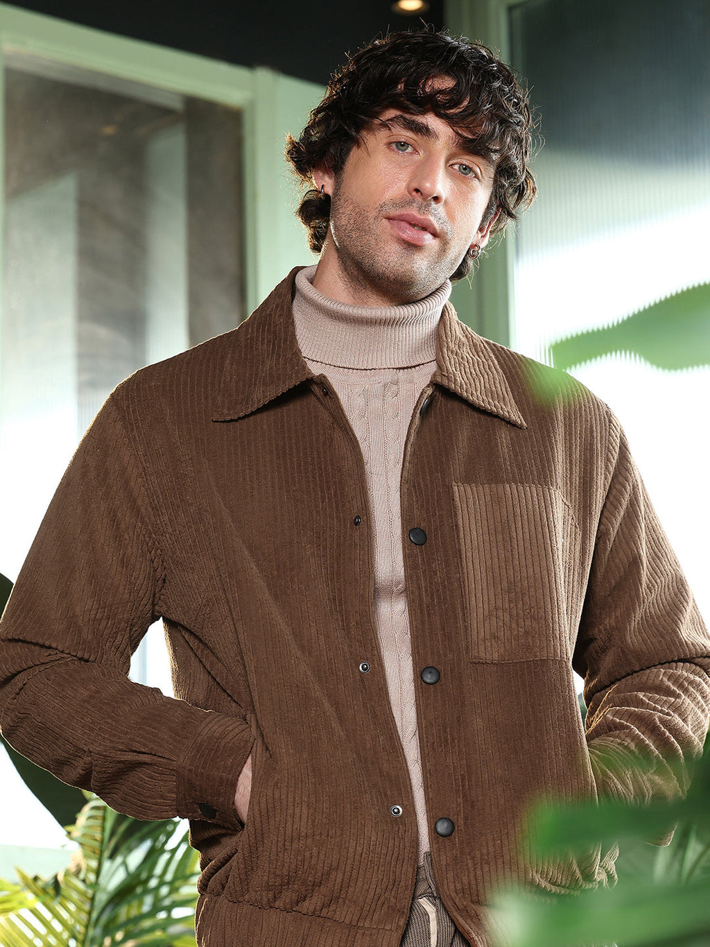 Solid-Corduroy Utility Bomber Jacket