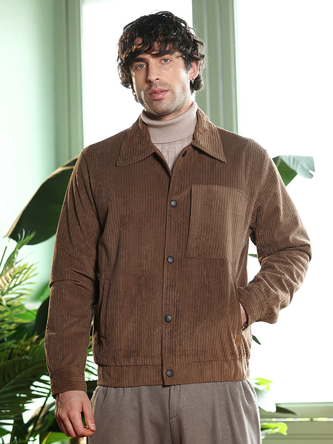 Solid-Corduroy Utility Bomber Jacket