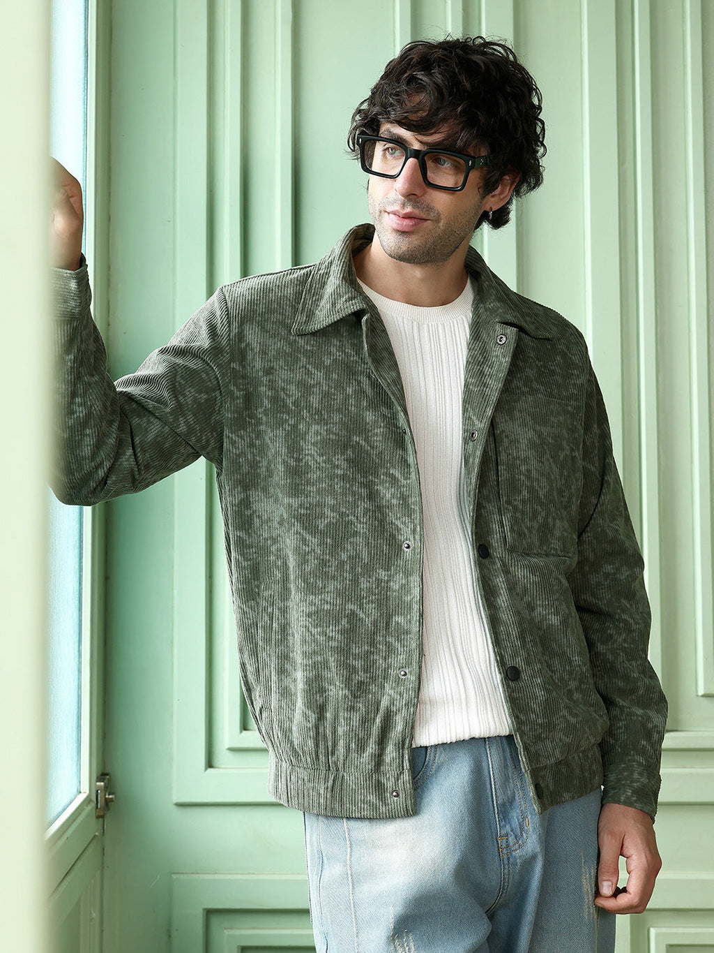 Faded-Corduroy Utility Bomber Jacket