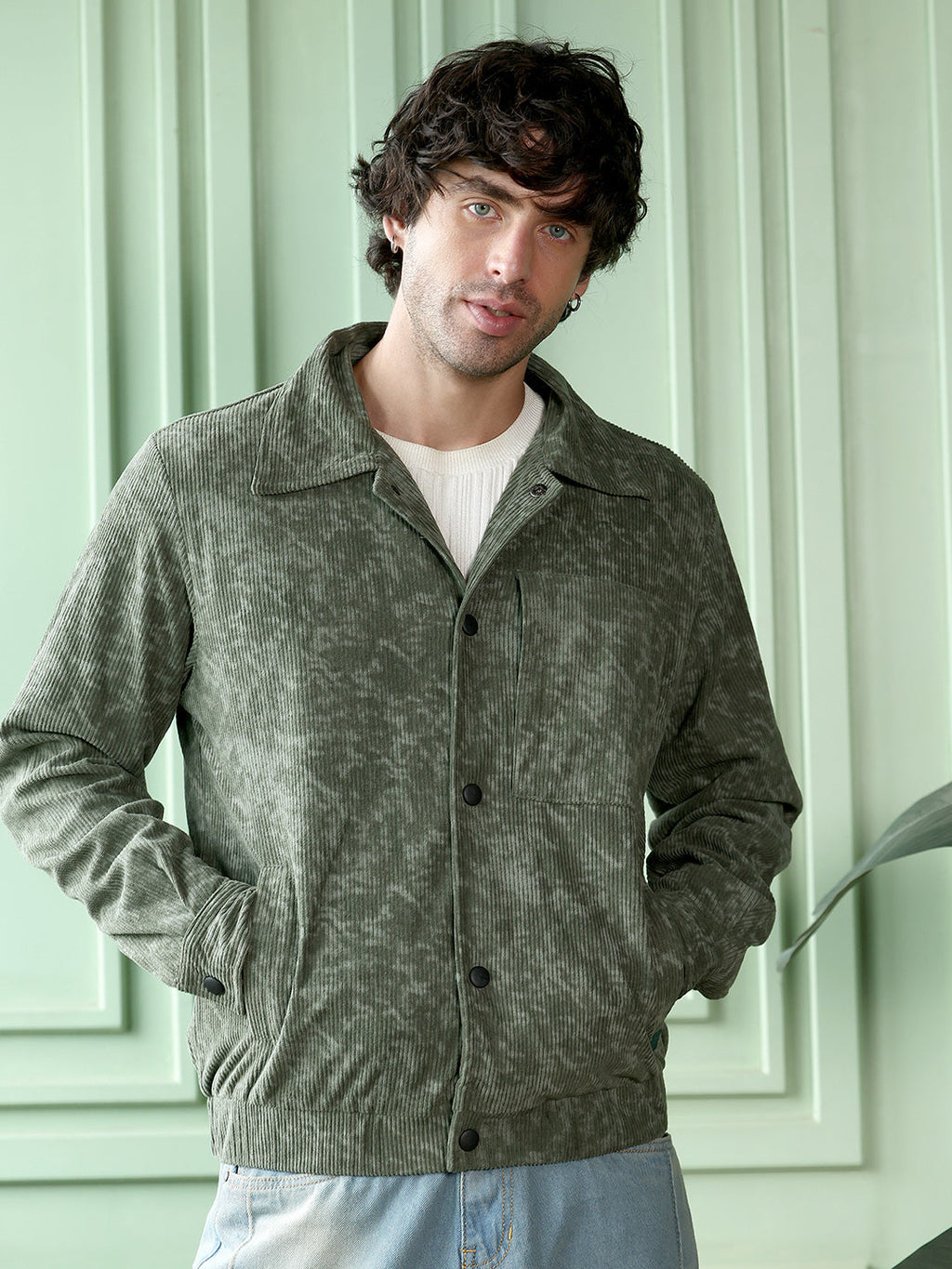 Faded-Corduroy Utility Bomber Jacket