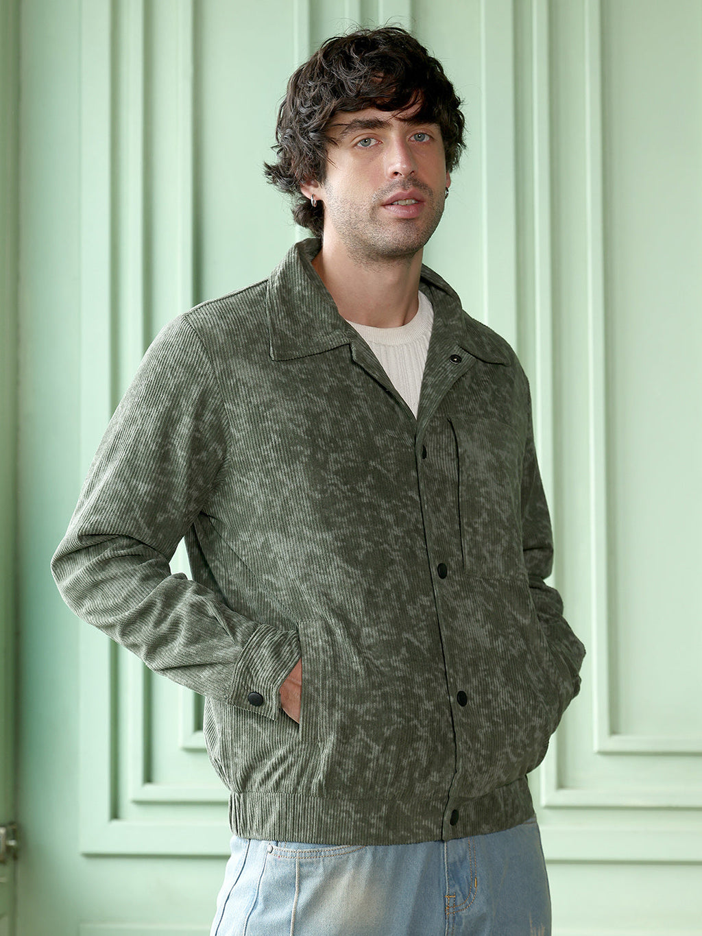 Faded-Corduroy Utility Bomber Jacket