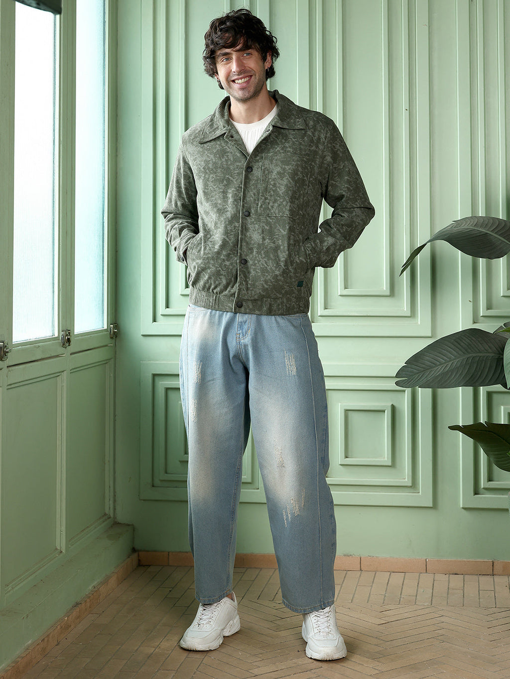 Faded-Corduroy Utility Bomber Jacket