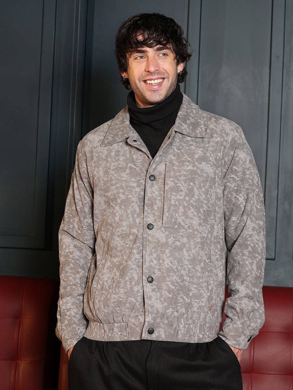 Faded-Corduroy Utility Bomber Jacket