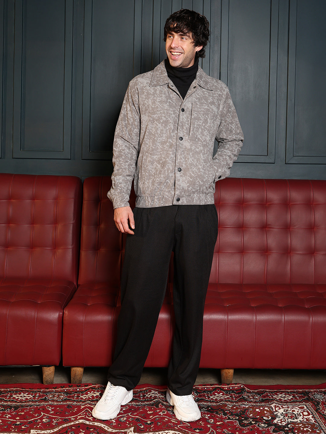 Faded-Corduroy Utility Bomber Jacket