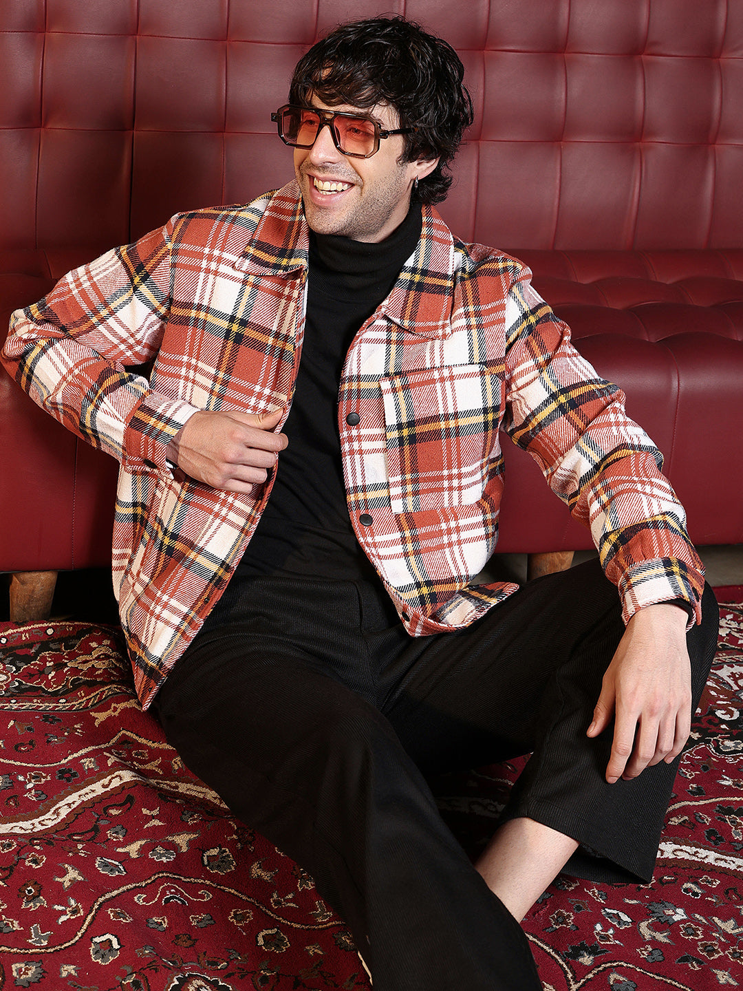 Twill-Plaid Utility Bomber Jacket