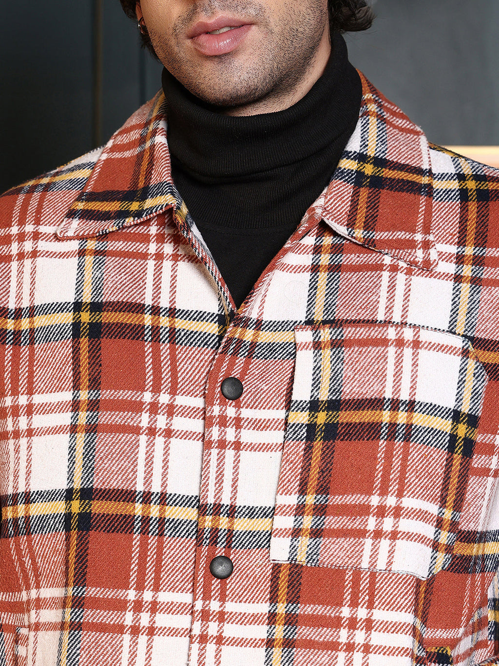 Twill-Plaid Utility Bomber Jacket