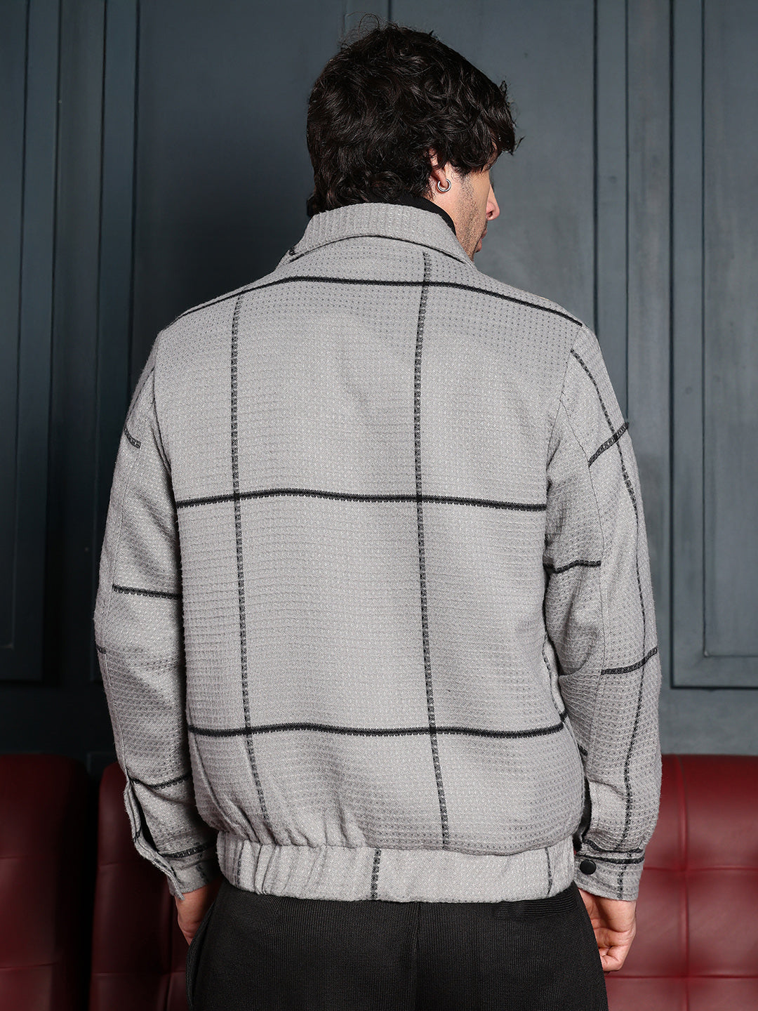 Waffle-Grid Utility Bomber Jacket