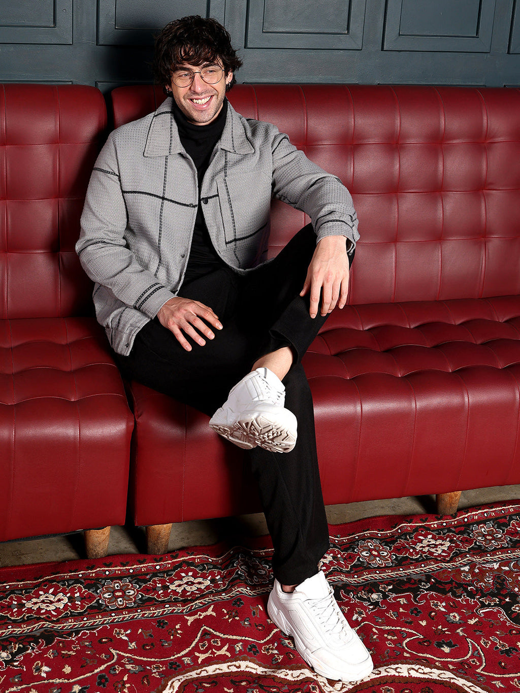 Waffle-Grid Utility Bomber Jacket