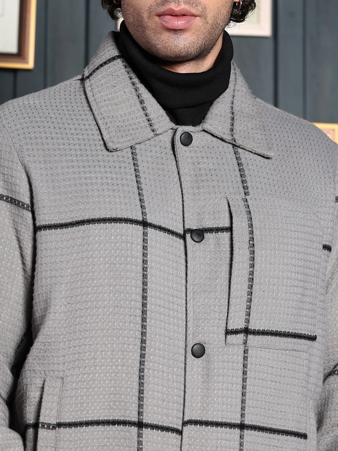 Waffle-Grid Utility Bomber Jacket