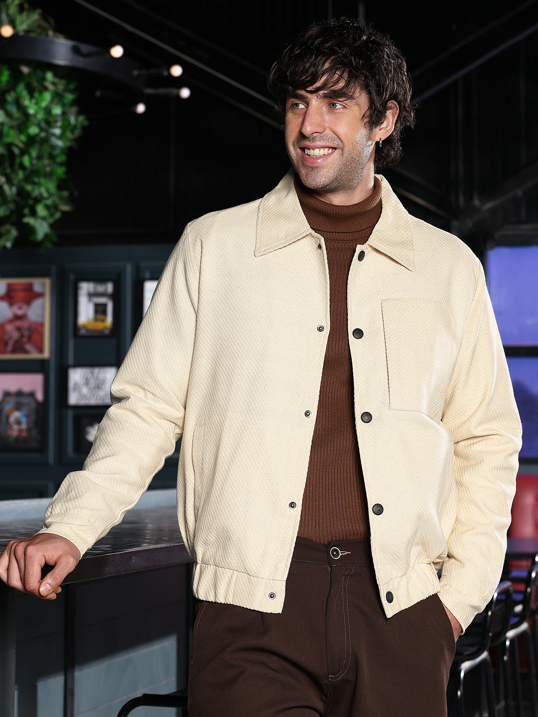 Lined-Jacquard Utility Bomber Jacket