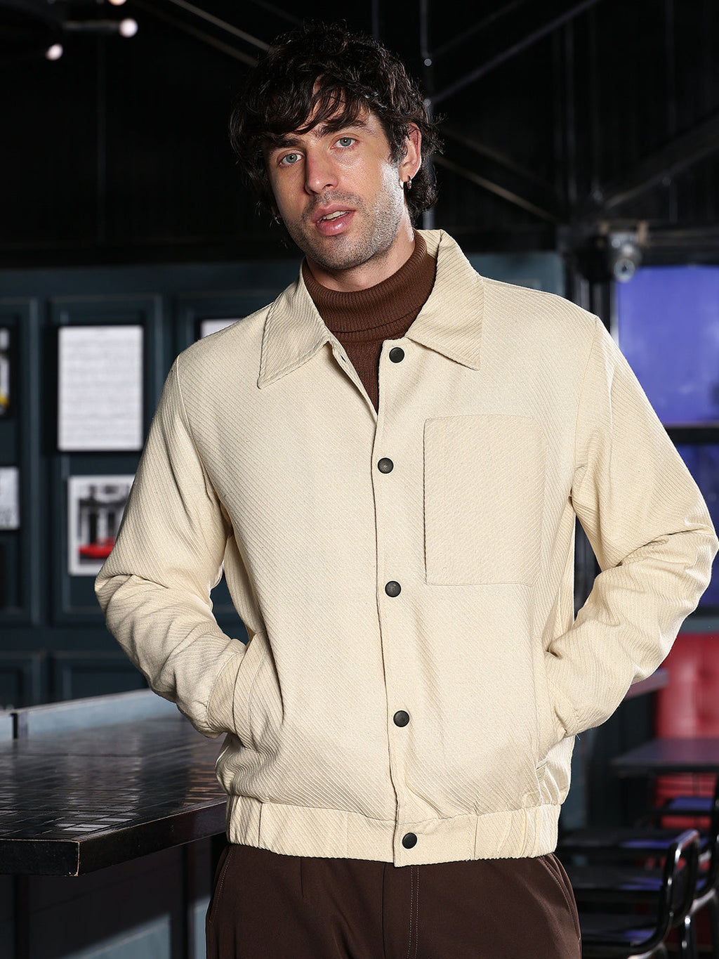 Lined-Jacquard Utility Bomber Jacket